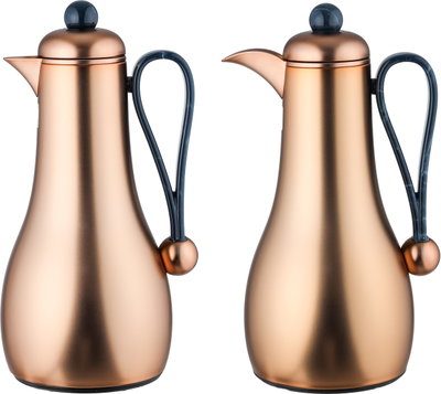 Al Saif Gallery Gheem Thermos Set, 2 Pieces, 1/1 Liter, Glass Inner Container, Blue Handle - Copper product image 2