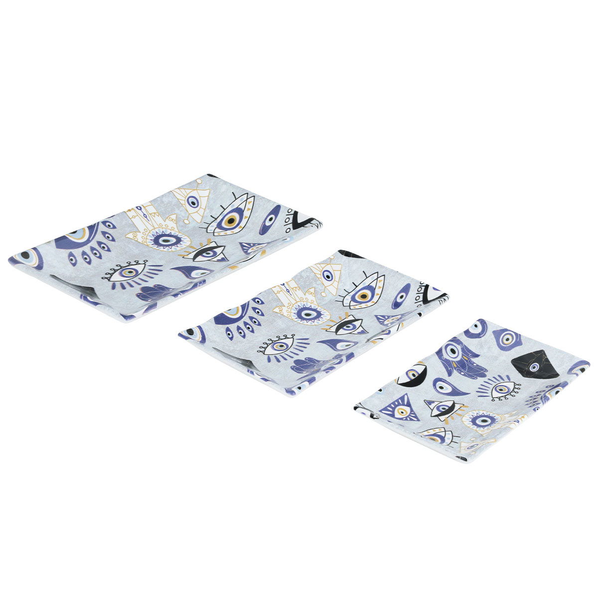 Al Saif Gallery porcelain serving plate set, rectangular, 3 pieces - blue eye pattern product image 3