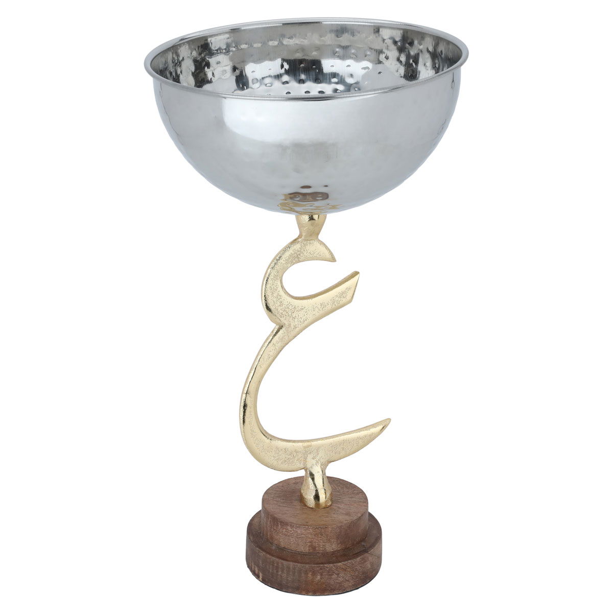Al Saif Gallery steel bowl, 21 x 21 x 38 cm, with wooden base - silver product image