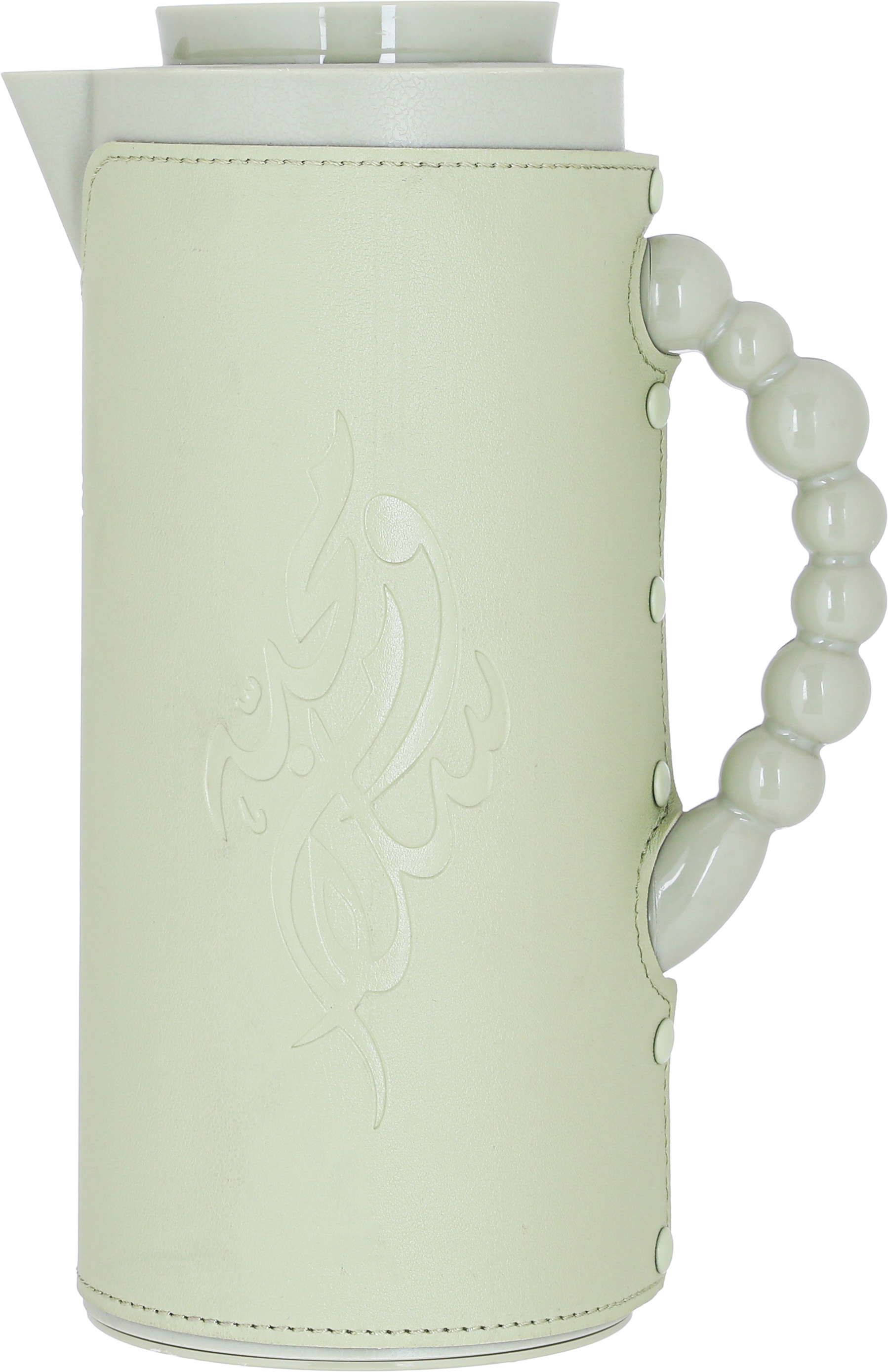 Al Saif Gallery Royal 7 glass thermos, 1 liter, with leather cover, glass inner case, plastic outer body - green product image 1
