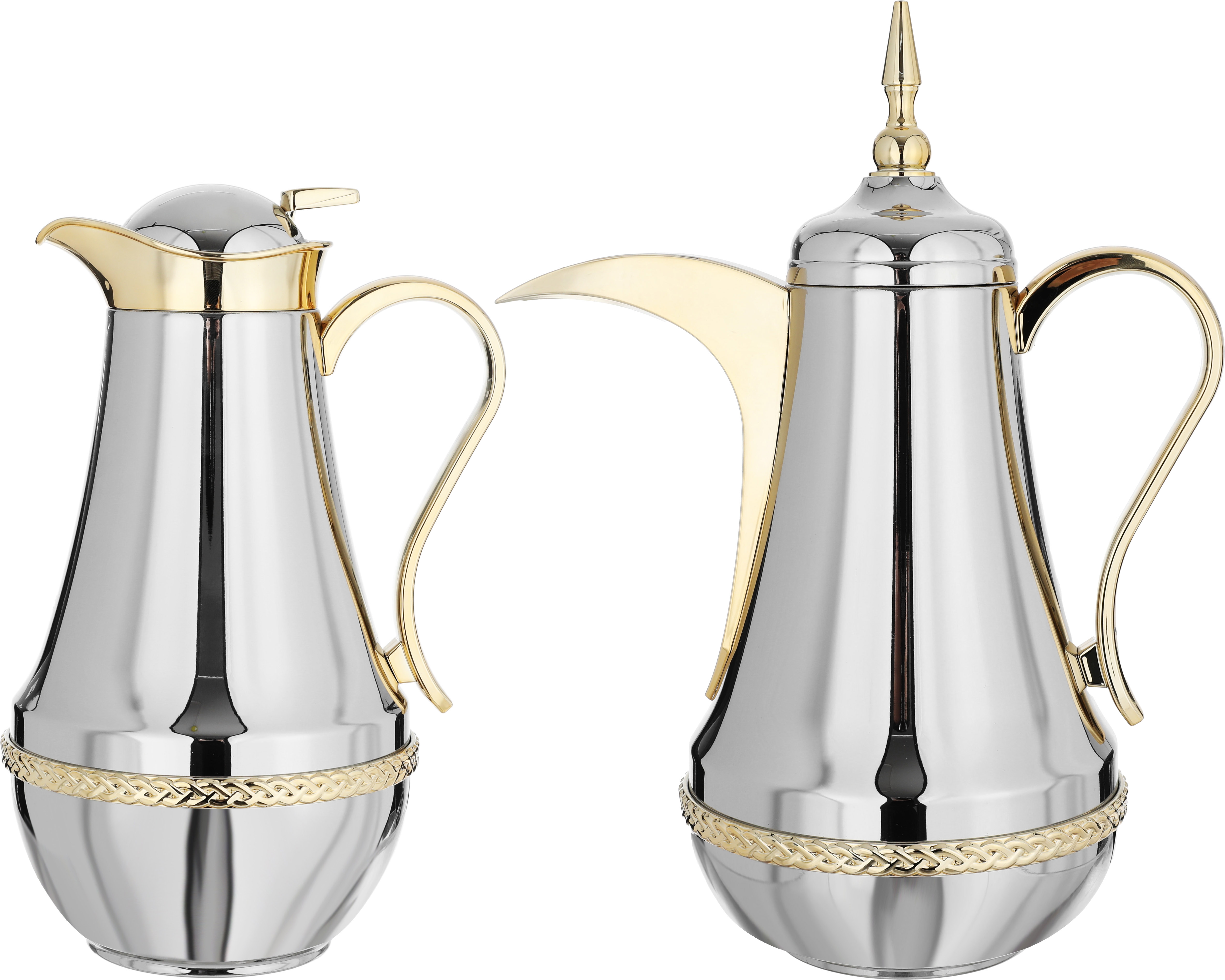 Al Saif Gallery Nouf thermos set, 0.7 / 1 liter, 2 pieces, thermal glass inner shell, stainless steel outer shell - silver gold product image 1