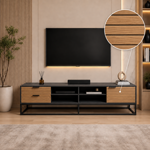 طاولة تلفزيون، 50×200×40 سم، خشب MDF، إطار معدن، أدراج - بني فاتح خشبي product image 2