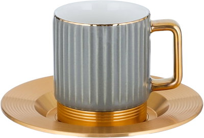 Al Saif Gallery porcelain coffee cup set, gold steel saucer, 12 pieces - gray product image 2