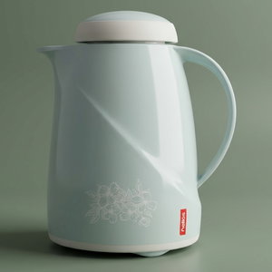 Helios thermos, rose pattern, 0.3 litres, thermal glass inner container, plastic outer shell - green product image