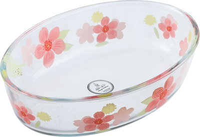 AlSaif Gallery Glass Oven Tray, 26 x 18 x 6 cm, 1.6 L, Rose Pattern - Clear Pink product image 3