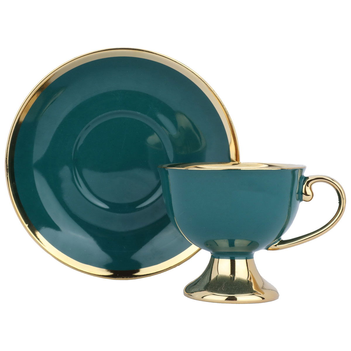 Al Saif Gallery porcelain Turkish coffee cup set, gold base, 12 pieces - green product image 2