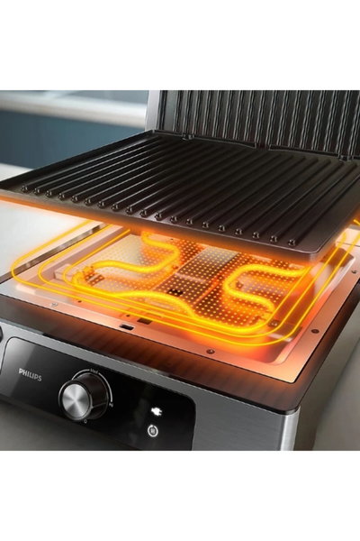 شواية كونتاكت جريل المونيوم فليبس سيريس 5000، 2200 واط، 180 درجة، ألواح قابلة للإزالة، HD6301/90 - فضي اسود product image 3