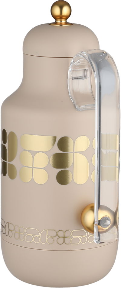 Al Saif Gallery Kkozami Thermos, 1 Liter, Glass Interior, Transparent Handle, Push-Button Lid - Beige Gold product image 2