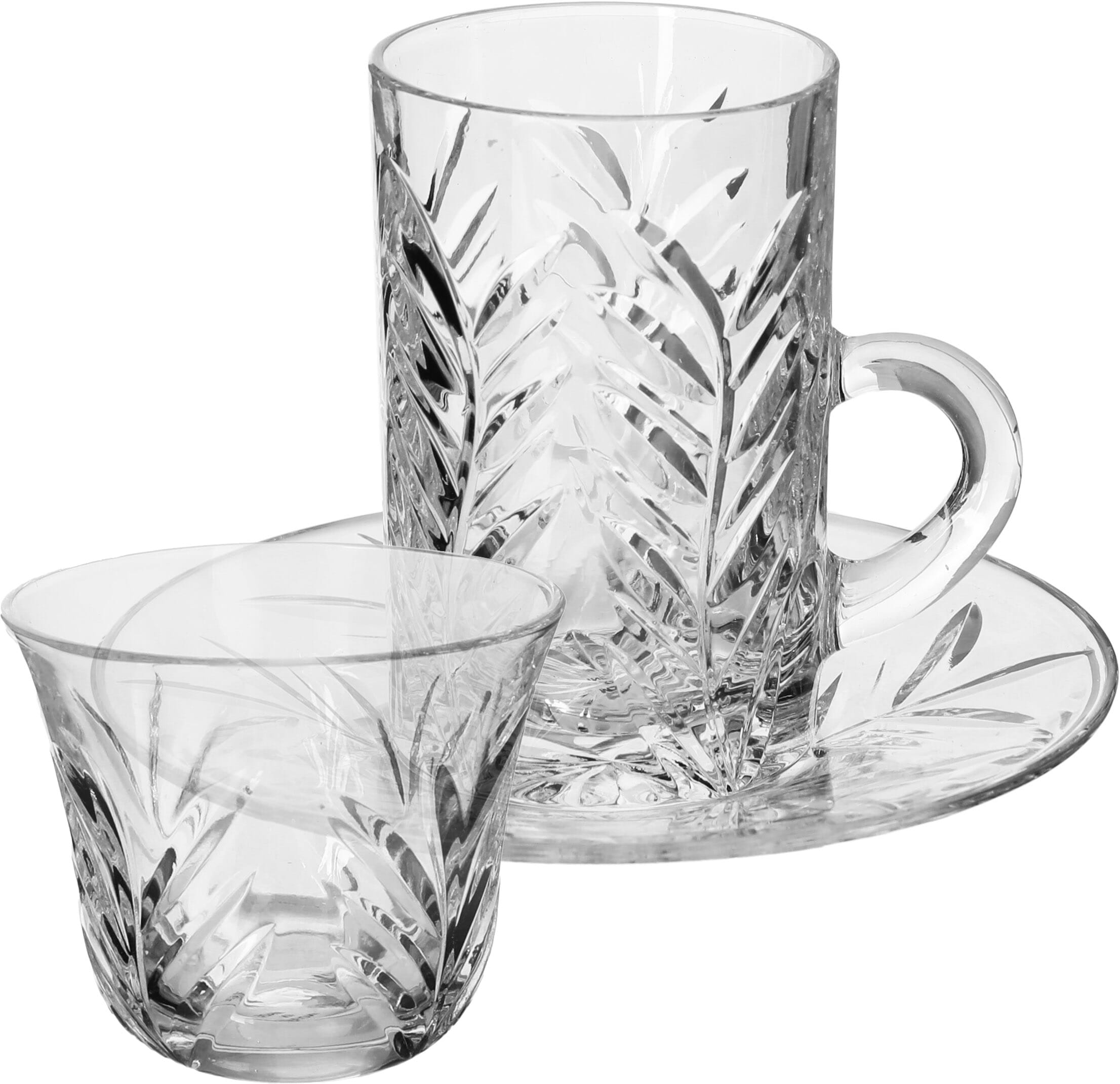 Bialat Tea Serving Set, Alsaif Gallery Glass Coffee Cups, Saucer, 18 Pieces - Transparent product image