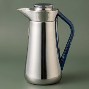Al-Saif Gallery  Al-Huda Stainless Steel Thermos, 0.7 Liter, Blue Handle, Self-Service, Push-Button - Shiny Silver product image