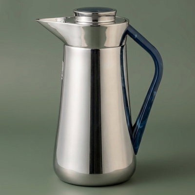 Al-Saif Gallery Al-Huda Stainless Steel Thermos, 0.7 Liter, Blue Handle, Self-Service, Push-Button - Shiny Silver product image 1