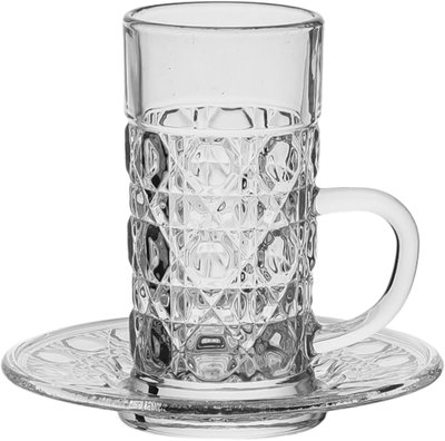 طقم تقديم بيالات وفناجين زجاج البيت الذهبي، 11سم، 36 قطعة، صحون - شفاف product image 2