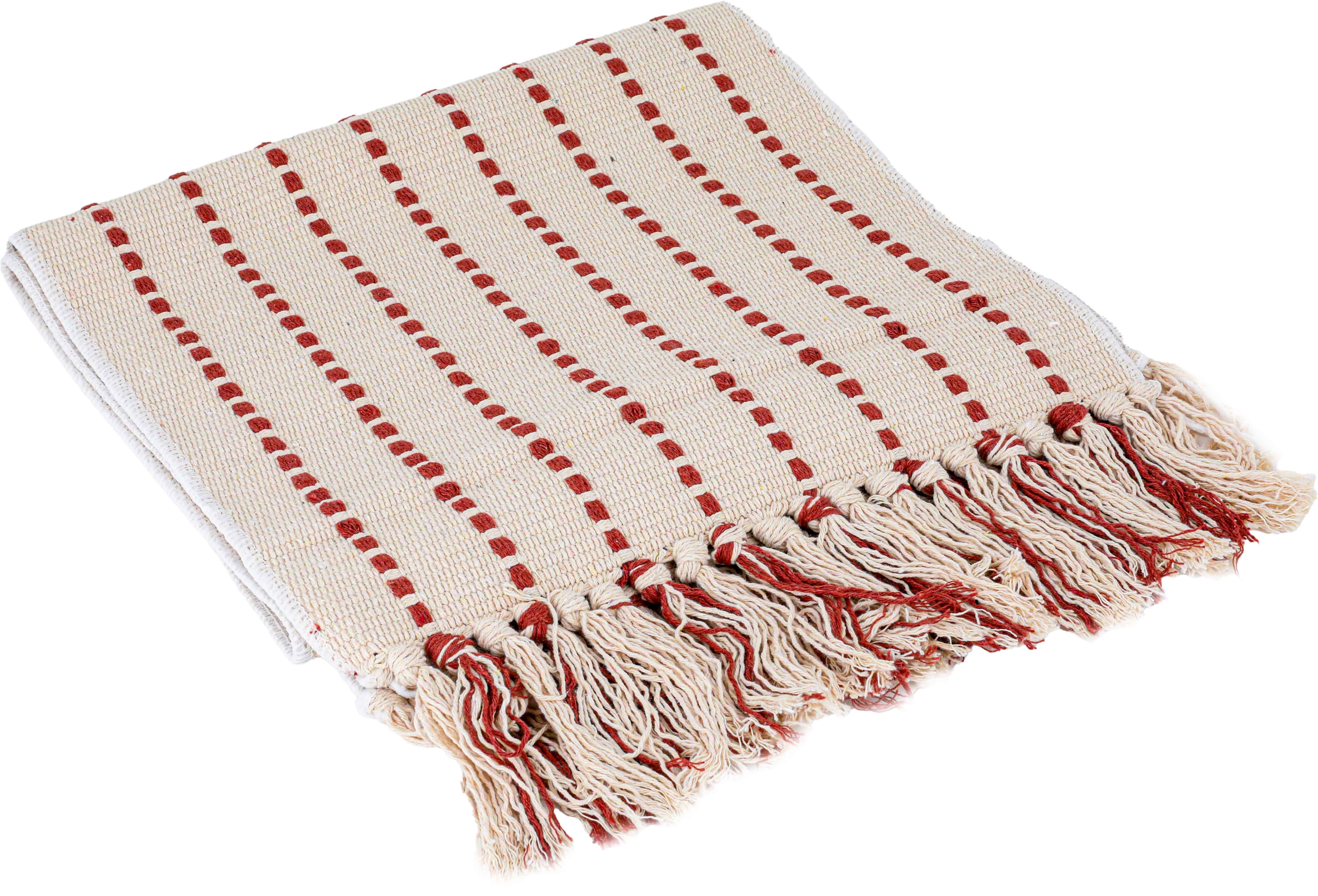 Woven cotton fabric decorative tablecloth, 32×180 - beige red product image