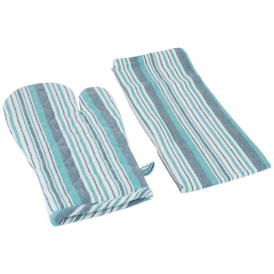 طقم منشفة +مريله + قفاز+ حامل وعاء قماش السيف غاليري، 4 قطع - أخضر بأزرق product image 3