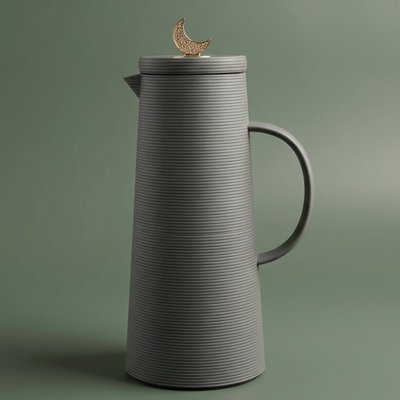ترمس رويال 8 بغطاء هلال السيف غاليري، 1 لتر، حافظة داخلية زجاج - رمادي غامق product image 1