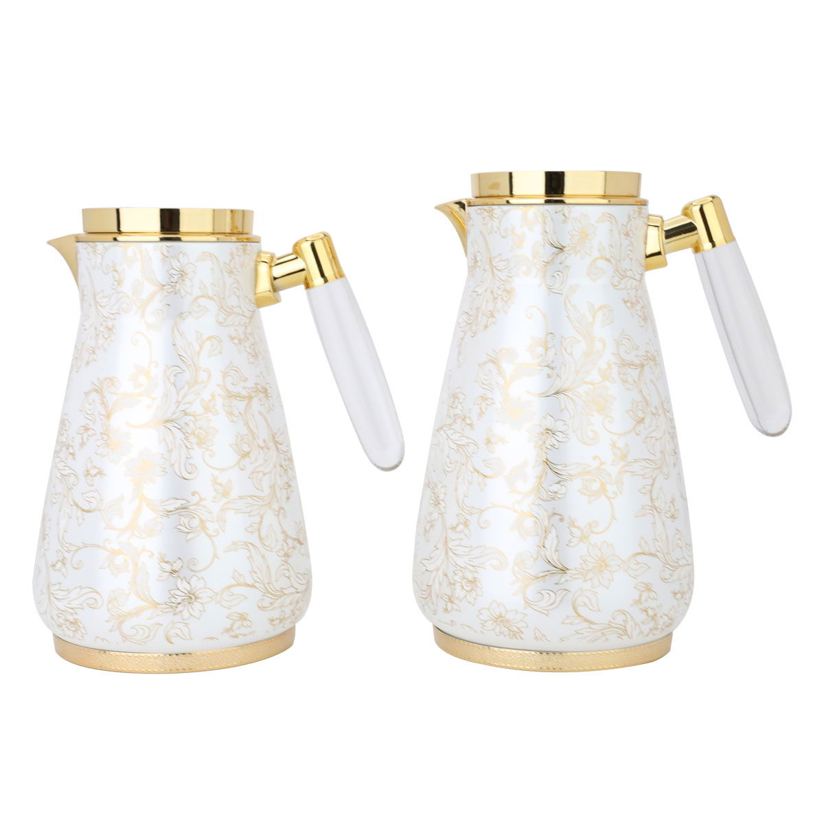 Al Saif Gallery Lily thermos set, 1/0.75 litre, 2 pieces, thermal glass inner shell, stainless steel outer shell - cream-gold product image 1