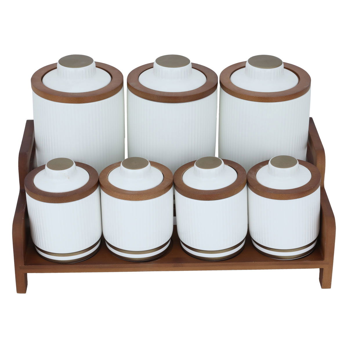 Al Saif Gallery porcelain spice box set, with wooden stand, 8 pieces - white product image