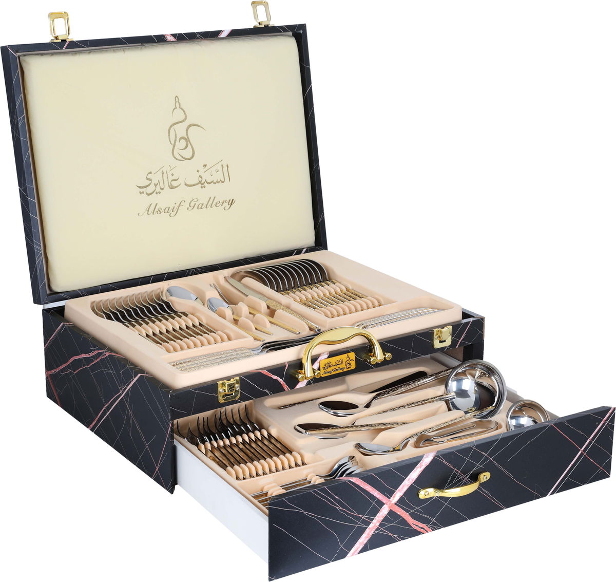 Al Saif Gallery steel cutlery set, 72 pieces - golden silver product image