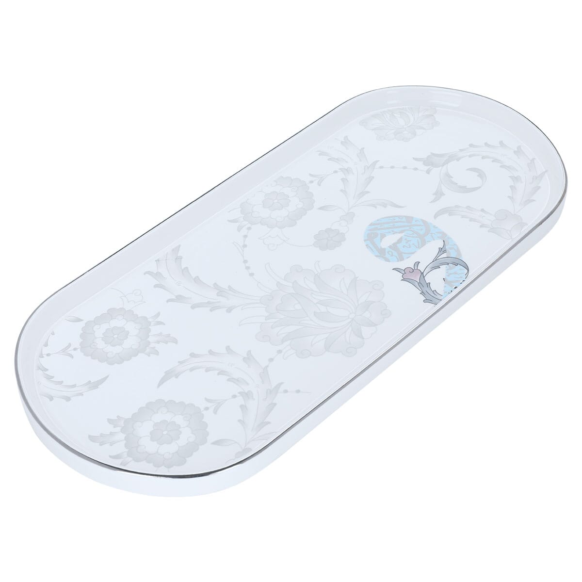 Al Saif Gallery porcelain dessert serving dish, 37 x 16.5 x 2.4 cm, oval, silver pattern - white product image