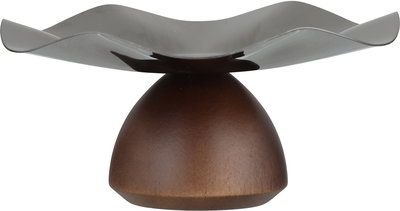 Al Saif Gallery Stadt Stainless Steel Wood Serving Stand, Wooden Base, 17X17X8 Cm - Silver product image 2