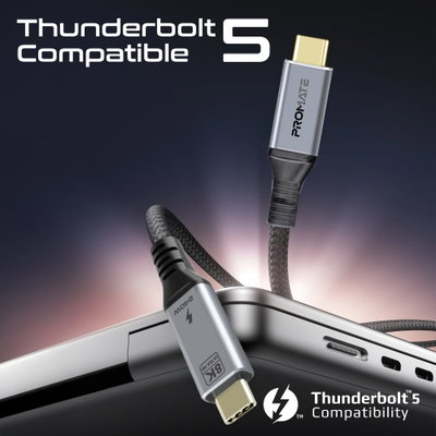 كابل USB4 بروميت باور بولت t5-80G، طول 1.2 متر، يدعم حتي قوة 240 واط، سرعة 80 جيجابت في الثانية - اسود product image 2