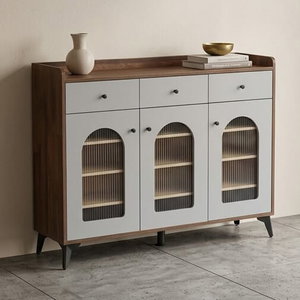 خزانة احذية خشب MDF، 35×100×95 سم، 3 ابواب - بني ابيض product image