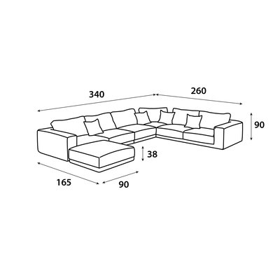 Modern L-shaped Swedish wood sofa, 260×340×165 cm, Chanel fabric - brown product image 2