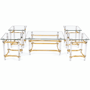 طقم طاولات زجاج و ستيل و اكرليك، 5 قطع - شفاف ذهبي product image 2