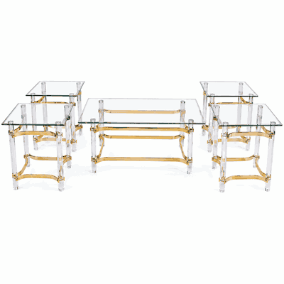 طقم طاولات زجاج و ستيل و اكرليك، 5 قطع - شفاف ذهبي product image 2