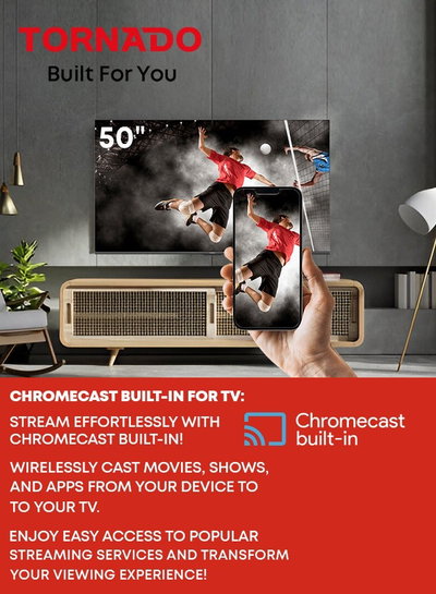 تلفزيون سمارت بدون اطار تورنيدو، 50 بوصة، 4K، UHD، نظام جوجل، 50UA3400E - اسود product image 4