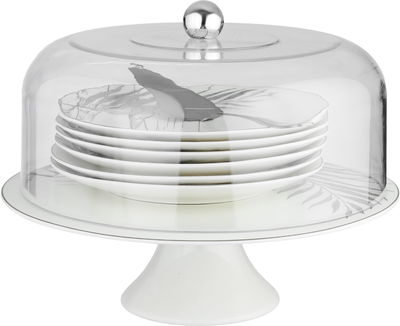 طقم ستاند كيك بورسلان السيف غاليري، 9 قطع، مشجر، قاعدة - ابيض فضي product image 1