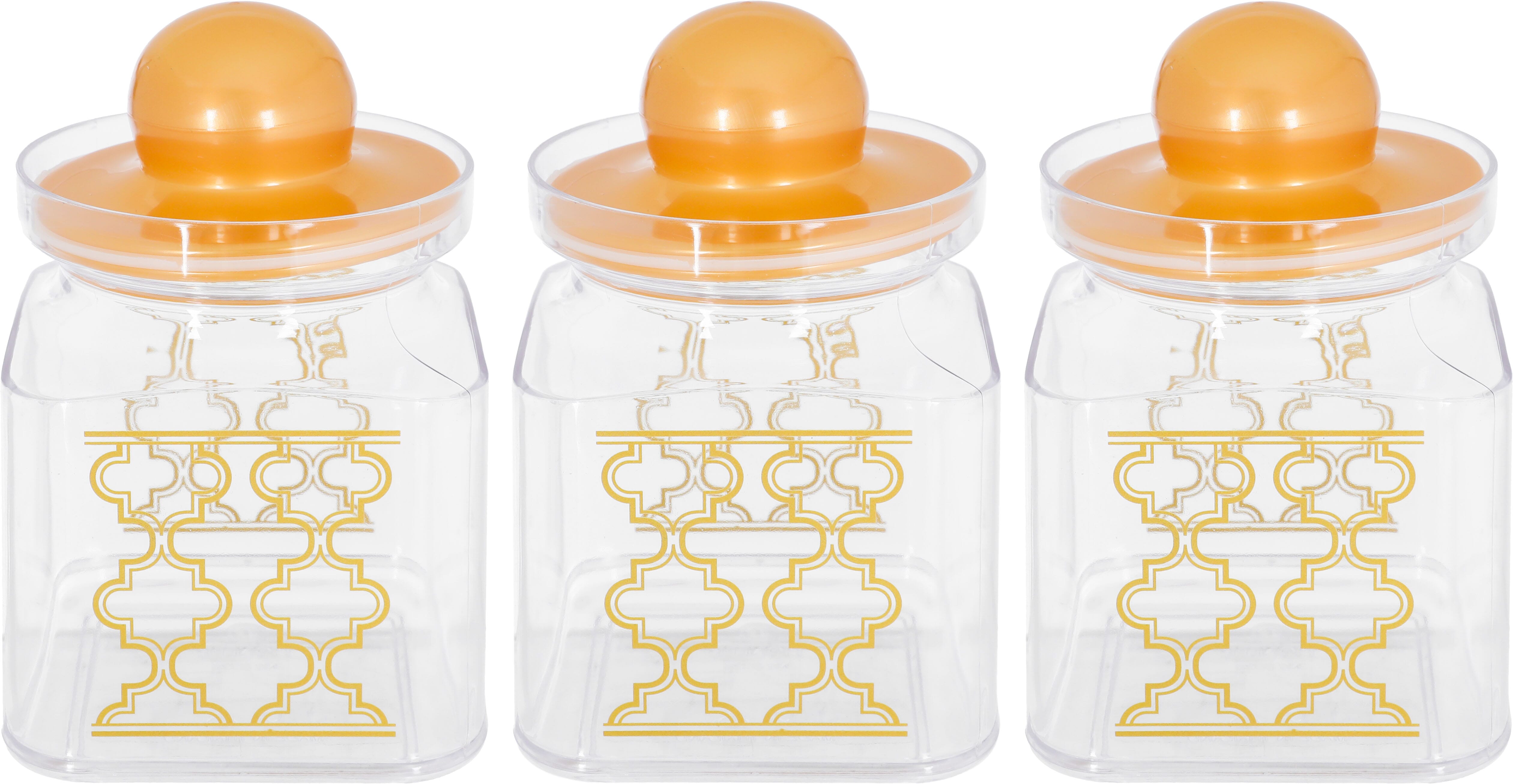 طقم علب بهارات بلاستيك السيف غاليري، بغطاء ذهبي، 3 قطع - شفاف product image 1