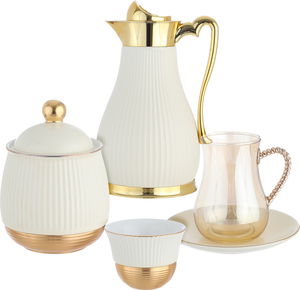 طقم تقديم شاي وقهوة بورسلان وزجاج امبير، 52 قطعة - بيج بذهبي product image