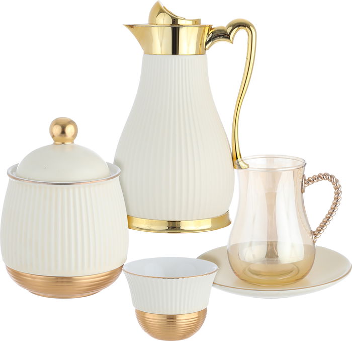 طقم تقديم شاي وقهوة بورسلان وزجاج امبير، 52 قطعة - بيج بذهبي product image 1