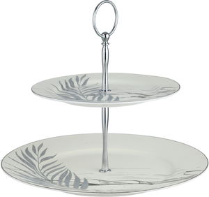 ستاند تقديم بورسلان السيف غاليري، 2 دور، دائري، مسكة يد استيل - أبيض رمادي product image