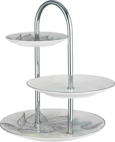 Al Saif Gallery Porcelain and stainless steel dessert stand, 3 tiers, stainless steel handle, floral pattern - multicolor product image 2