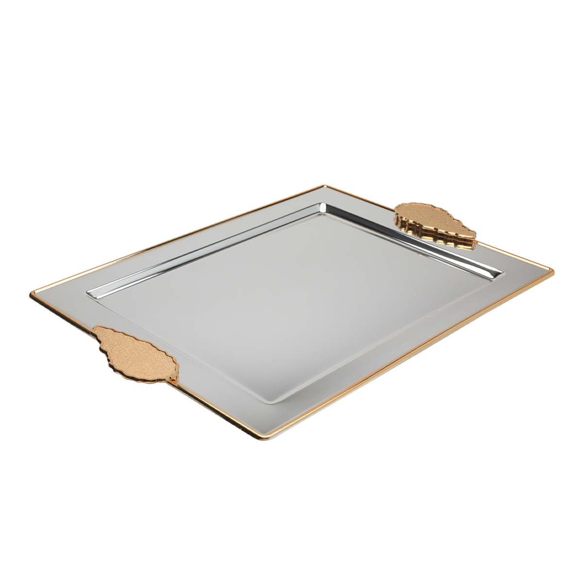 Al Saif Gallery Serving Trays Steel Set, 2 Pieces - Silver gold product image 2