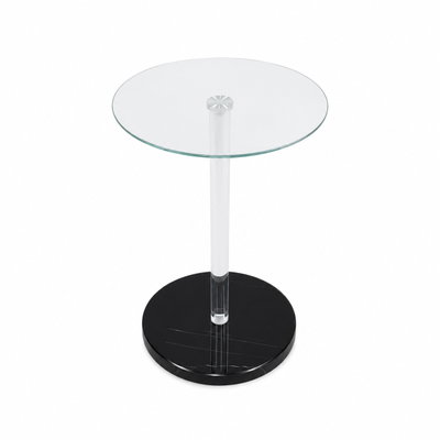 طاولة خدمة مفرد زجاج، 55×35×35 سم، قاعدة معدن دائري، رافعة أكرليك - أسود product image 2