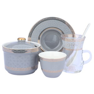 طقم فناجين قهوة وبيالات شاي زجاج السيف غاليري، 27 قطعة - رمادي product image