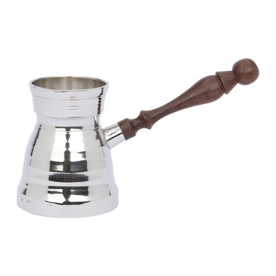 Saif Gallery Copper Turkish Coffee Pot, Size 4, Wooden Handle - Silver product image 1