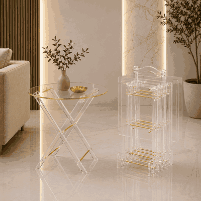 طقم طاولات اكرليك، 5 قطع - شفاف ذهبي product image 1