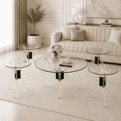 طقم طاولات زجاج و ستيل و اكرليك، 5 قطع - شفاف اسود product image 1