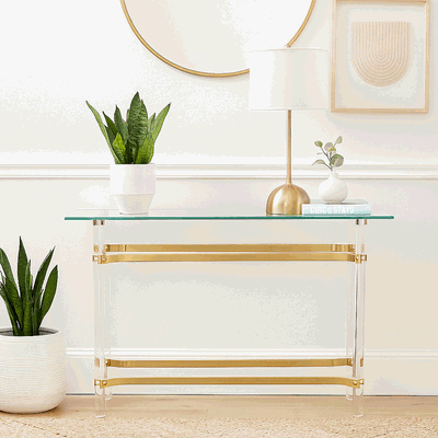 مدخل استقبال اكريليك زجاج، 80×140×40 سم - ذهبي شفاف product image 2