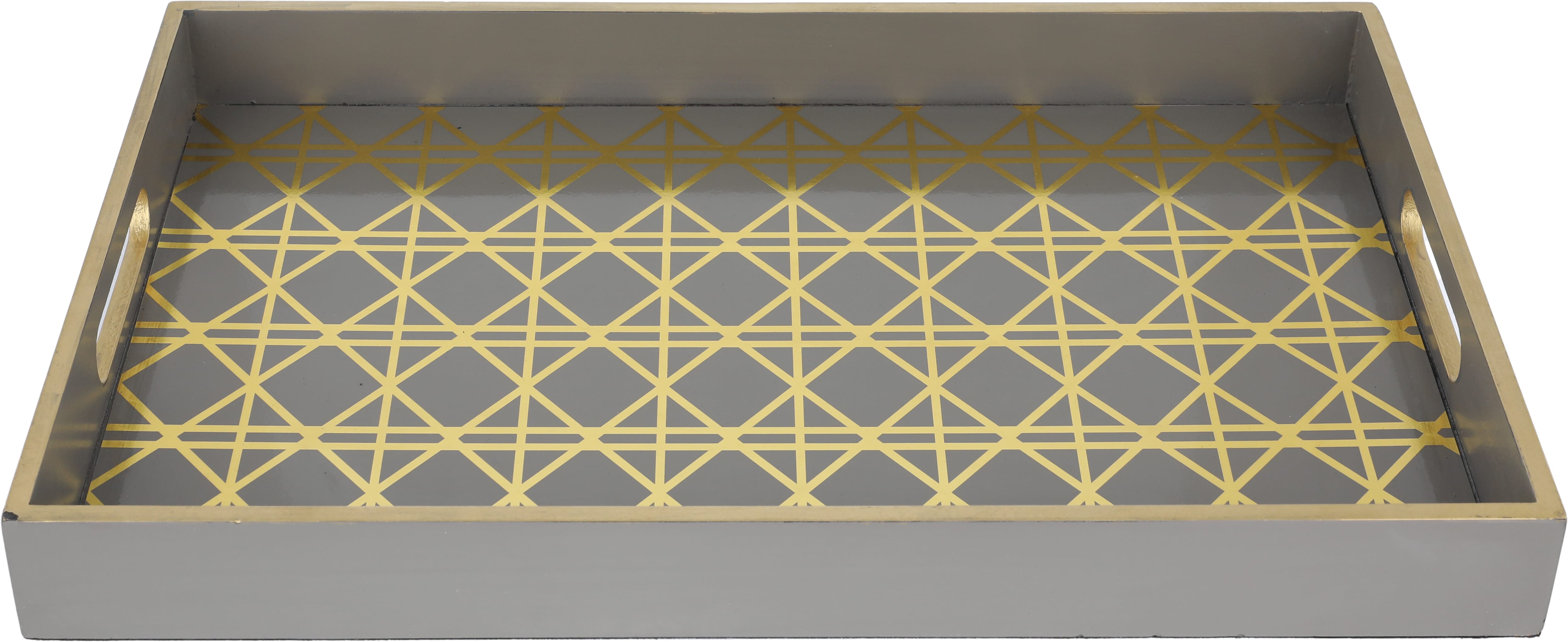 Saif Gallery wooden tofareya, 45 x 30 x 5 cm, rectangle, golden square pattern - Cappuccino product image
