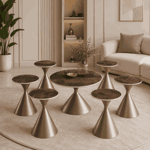 طقم طاولات سيراميك و معدن، 7 قطع - بنى اسود product image