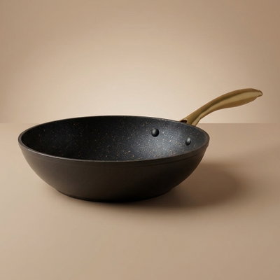 Rocky granite deep frying pan, 24 cm, with gold-black handle product image 1