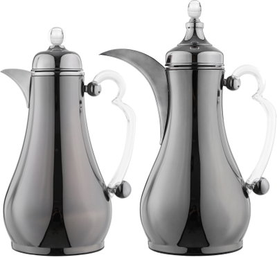 Al Saif Gallery Asalah Thermos Set, 2 pieces, 1/1 liter, glass interior, transparent handle, push-button - Black product image 2
