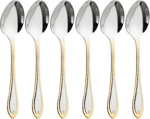 طقم ملعقة حلا استيل السيف غاليري، 6 حبات - فضي منقوش بخط ذهبي product image