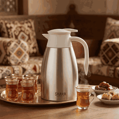 ترمس شاها، حافظة داخلية ستانلس استيل، 2 لتر، ضغاط - كريمي فضي مطفي product image 2