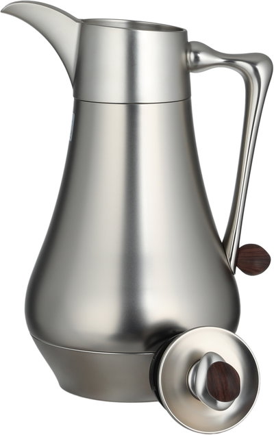 Al Saif Gallery Al Dana 2 Thermos Set, , 1/1 Liter, 2 Pieces, Glass Inner Container, Stainless Steel Outer Body, Push Button - Matte Wood Finish Silver product image 6